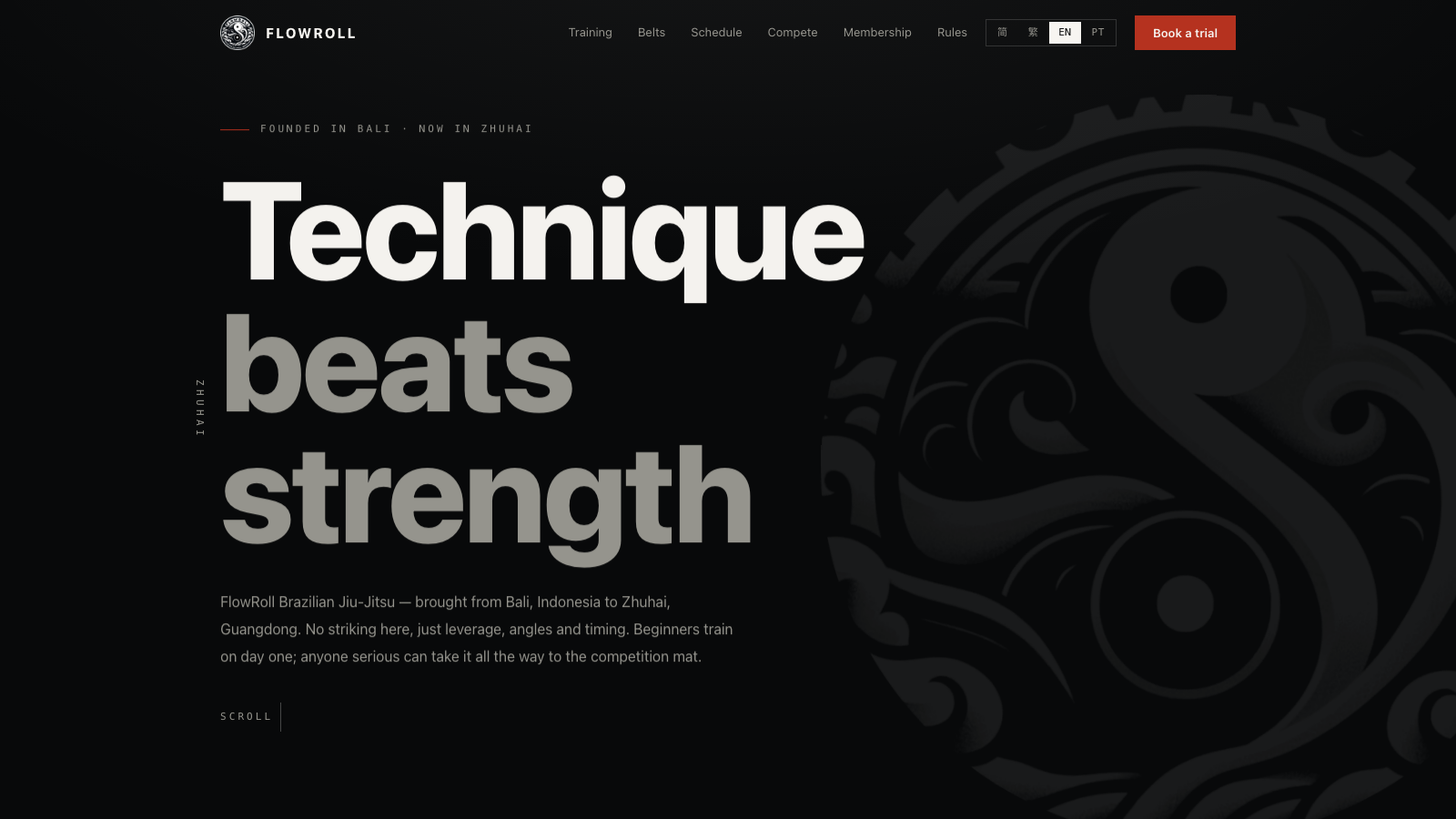 Flowroll Brazilian Jiu-Jitsu website homepage